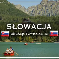 Słowacja z dziećmi: rodzinny rejs łódką po górskim jeziorze, w tle las i skaliste szczyty.