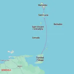 Mapa Karaibów pokazuje, gdzie leży Martynika, na północ od Saint Vincent i Grenadyn, Trynidadu i Tobago oraz Wenezueli.
